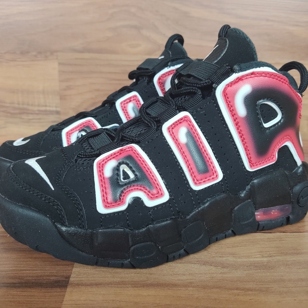 Nike More Air Uptempto 96 Black Red GS Sz3Y Aa1554